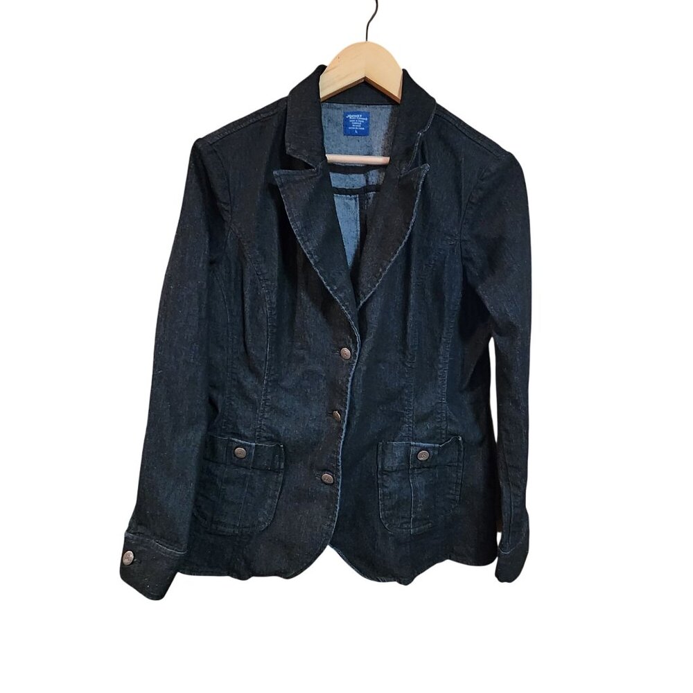 Jockey Womens Denim Blazer Jean Jacket With Button Front & Pockets Large